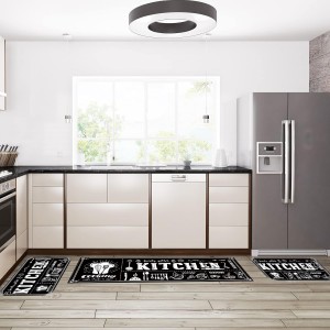 Sinmoe 3 Pcs Kitchen Rug Set Non Skid Thick Black Kitchen Rugs and Mats Stain Resistant Anti Fatigue Mats for Microfiber Floor Non Slip Backing Mat, 15.7