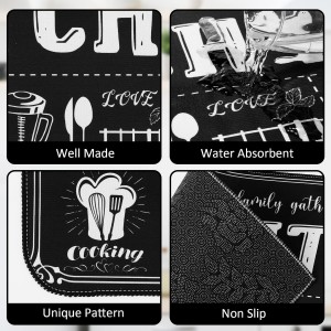 Sinmoe 3 Pcs Kitchen Rug Set Non Skid Thick Black Kitchen Rugs and Mats Stain Resistant Anti Fatigue Mats for Microfiber Floor Non Slip Backing Mat, 15.7