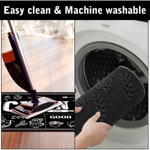 Sinmoe 3 Pcs Kitchen Rug Set Non Skid Thick Black Kitchen Rugs and Mats Stain Resistant Anti Fatigue Mats for Microfiber Floor Non Slip Backing Mat, 15.7