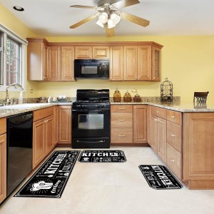 Sinmoe 3 Pcs Kitchen Rug Set Non Skid Thick Black Kitchen Rugs and Mats Stain Resistant Anti Fatigue Mats for Microfiber Floor Non Slip Backing Mat, 15.7