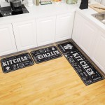 Sinmoe 3 Pcs Kitchen Rug Set Non Skid Thick Black Kitchen Rugs and Mats Stain Resistant Anti Fatigue Mats for Microfiber Floor Non Slip Backing Mat, 15.7