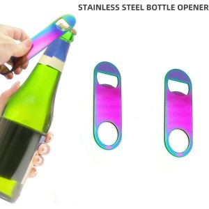 Rainbow Color Stainless Steel Flat Bottle Opener, Sturdy and Durable 2 Pcs to Send to Friends, Suitable for Bar Bartender Men Women Kitchen Restaurant Party Supplies (Small)