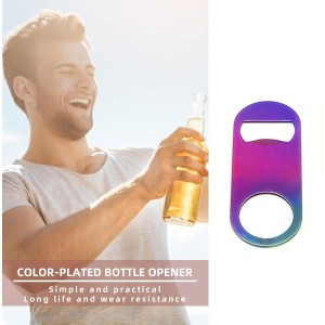 Rainbow Color Stainless Steel Flat Bottle Opener, Sturdy and Durable 2 Pcs to Send to Friends, Suitable for Bar Bartender Men Women Kitchen Restaurant Party Supplies (Small)