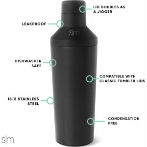 Simple Modern Cocktail Shaker Gift Set with Jigger Lid | Insulated Boston Martini Mixer Stainless Steel Christmas Gifts for Men Women | Compatible with Classic Tumbler Collection | Midnight Black