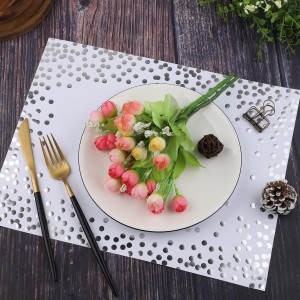 45 Pieces Silver Foil Paper Placemats White and Silver Dots Place Mats Disposable Decorative Paper Table Mats Rectangle Party Placemats for Birthday Wedding Baby Shower Party Dining Decor