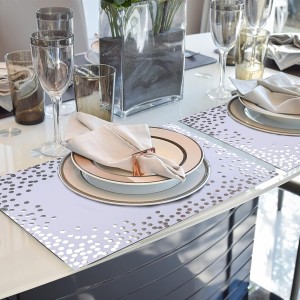 45 Pieces Silver Foil Paper Placemats White and Silver Dots Place Mats Disposable Decorative Paper Table Mats Rectangle Party Placemats for Birthday Wedding Baby Shower Party Dining Decor