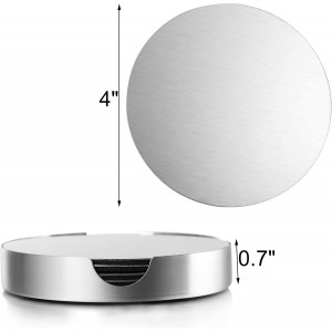 Hiceeden 18 Pack 4 Inch Stainless Steel Coasters, Round Silver Modern Coaster with 3 Holder, Rubber Foam Anti-Slip Bottom Coasters for Outdoor, Kitchen, Bar