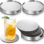 Hiceeden 18 Pack 4 Inch Stainless Steel Coasters, Round Silver Modern Coaster with 3 Holder, Rubber Foam Anti-Slip Bottom Coasters for Outdoor, Kitchen, Bar