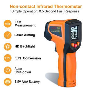 Laser Infrared Thermometer Non-Contact Digital Temperature Gun, -58℉～1112℉(-50℃～600℃) IR Thermometer for Industrial, Kitchen Cooking, Automotive, HVAC (Not for Human Body Temp)