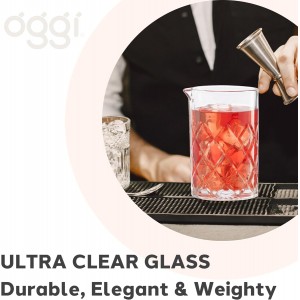 OGGI Cocktail Mixing Glass & Strainer Set - Elegant Bar Mixing Set with 16oz Glass Beaker, Essential Mixology Bartender Kit, Old Fashioned Kit, Includes Stainless Steel Hawthorne Strainer