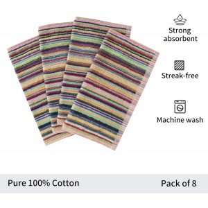 Oeleky Kitchen Dishcloths for Washing Dishes, Ultra Absorbent Dish Rags, Cotton Cleaning Cloths Pack of 8, 12x12 Inches (multi-1, 12x12 inch)