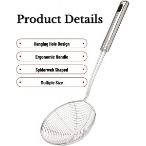 Spider Strainer Skimmer Spoon, HSpiow Set of 3 Sizes Frying Spoon Stainless Steel Fryer Scoop Wire Strainer Ladle with Long Handle for Kitchen Frying Cooking Food Pasta