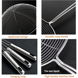 Spider Strainer Skimmer Spoon, HSpiow Set of 3 Sizes Frying Spoon Stainless Steel Fryer Scoop Wire Strainer Ladle with Long Handle for Kitchen Frying Cooking Food Pasta