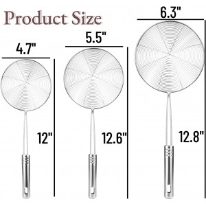 Spider Strainer Skimmer Spoon, HSpiow Set of 3 Sizes Frying Spoon Stainless Steel Fryer Scoop Wire Strainer Ladle with Long Handle for Kitchen Frying Cooking Food Pasta