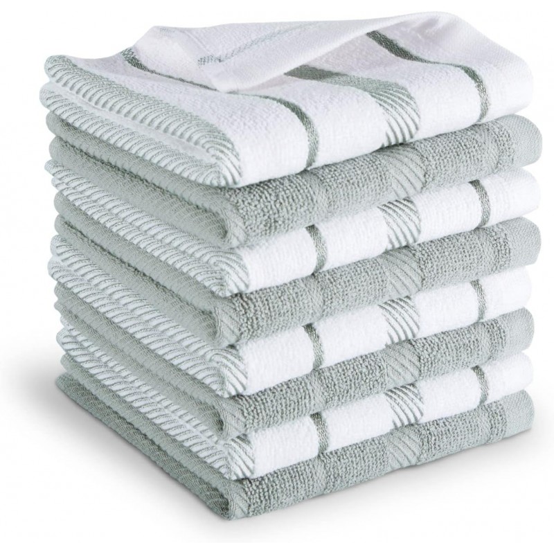 KitchenAid Albany Dishcloth 8 Pack Set, Matte Grey/White, 12