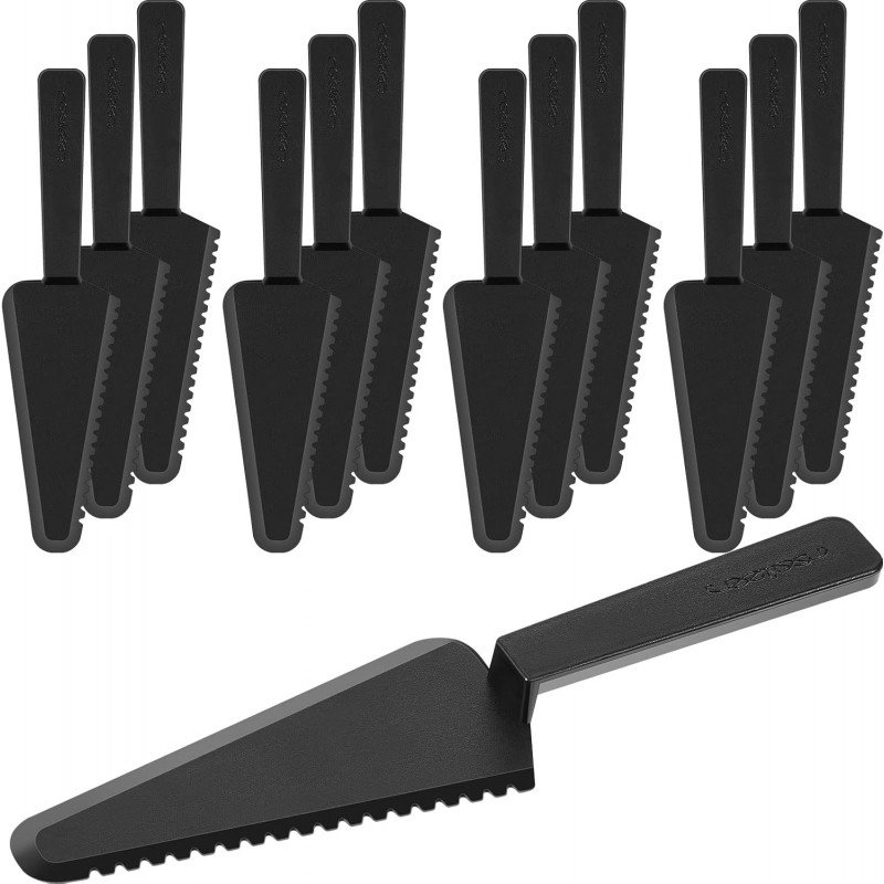 Suclain 50 Pieces Black Disposable Cake Knife Bulk for Wedding Party 9.1 Inch Plastic Cake Server Cutting Plastic Spatula Knives Pie Pizza Pastry Slicer Serving Utensils for Kitchen