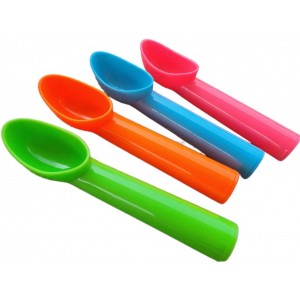 4 Pack Plastic Ice Cream Scoop Nonstick Anti-Freeze Ice Cream Scooper for Fruits, Watermelon, Yogurt, Melon Ball, Sorbet Spoon Kitchen Tool (Orange, Green, Blue, Pink)