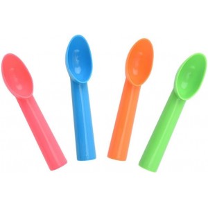 4 Pack Plastic Ice Cream Scoop Nonstick Anti-Freeze Ice Cream Scooper for Fruits, Watermelon, Yogurt, Melon Ball, Sorbet Spoon Kitchen Tool (Orange, Green, Blue, Pink)