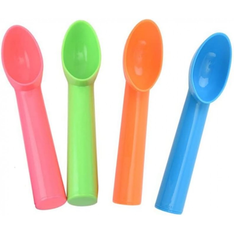 4 Pack Plastic Ice Cream Scoop Nonstick Anti-Freeze Ice Cream Scooper for Fruits, Watermelon, Yogurt, Melon Ball, Sorbet Spoon Kitchen Tool (Orange, Green, Blue, Pink)