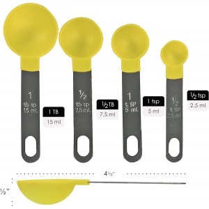 Reston Lloyd 4pc Measuring Spoons for Dry & Liquid Ingredients, Food Grade Plastic with Stainless Steel Handles, Lemon