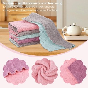 Rachan 11Pack Kitchen Dish Cloths, Reusable Dish Towels, Nonstick Oil Washable Fast Drying, Super Absorbent Coral Velvet Cleaning Cloths for Cleaning Tableware, Kitchen, Bathroom (Pink-green10 x 6