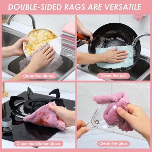 Rachan 11Pack Kitchen Dish Cloths, Reusable Dish Towels, Nonstick Oil Washable Fast Drying, Super Absorbent Coral Velvet Cleaning Cloths for Cleaning Tableware, Kitchen, Bathroom (Pink-green10 x 6