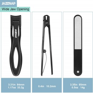 JAZZZNAP Nail Clippers Set, Ultra Wide Jaw Opening Fingernail and Toenail Clippers with Nail File for Thick and Ingrown Nails, Black