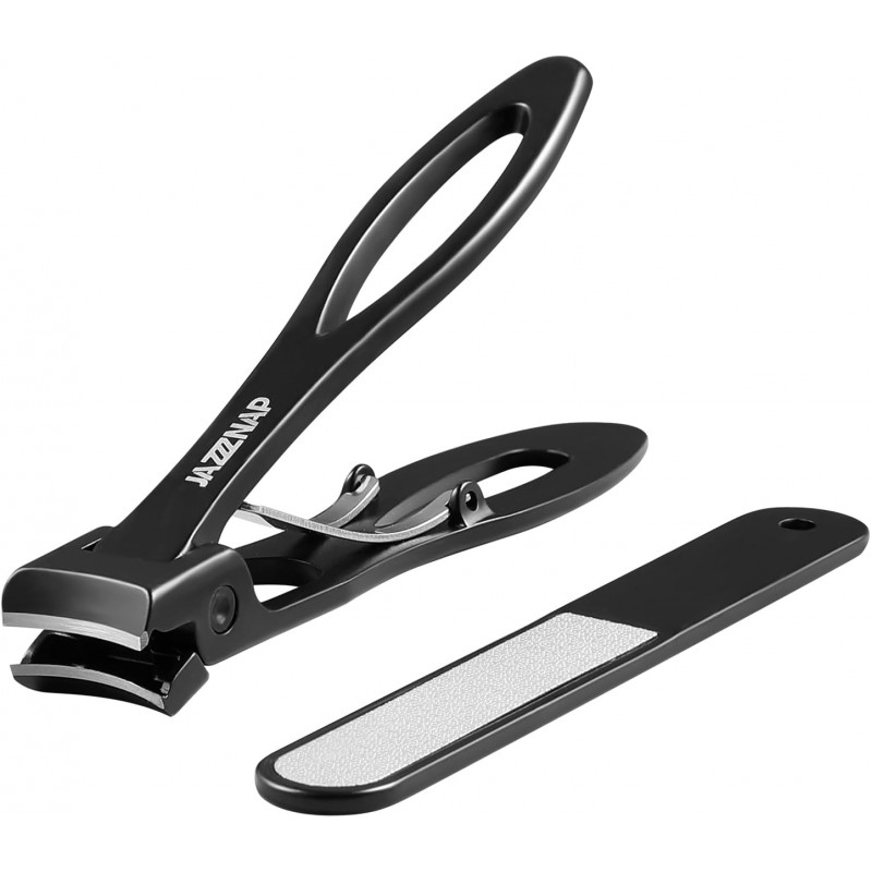 JAZZZNAP Nail Clippers Set, Ultra Wide Jaw Opening Fingernail and Toenail Clippers with Nail File for Thick and Ingrown Nails, Black
