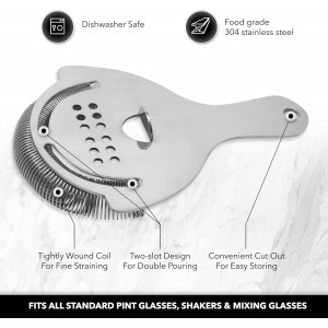 Hawthorne Strainer: Stainless Steel Cocktail Strainer for Home Bar and Professional Bartenders 5.75