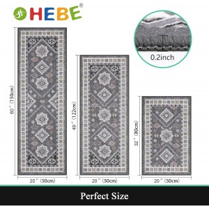 HEBE Boho Kitchen Rug Sets 3 Piece with Runner Non Slip Kitchen Rugs and Mats Washable Kitchen Mats for Floor Thick Kitchen Floor Mat Carpet Runner Rugs for Hallway Laundry Holiday Decor