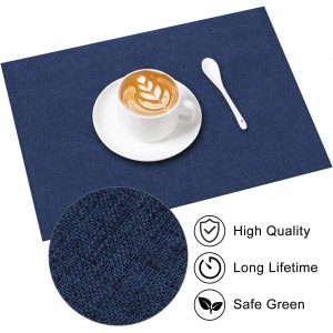 Cloth Placemats Set of 6, Cotton Linen Blend Machine Washable Durable Linen Table Mats, Heat Resistant Placemats Wrinkle Free Place Mats for Dining Table, Easy to Clean (Navy Blue, 6)