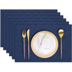 Cloth Placemats Set of 6, Cotton Linen Blend Machine Washable Durable Linen Table Mats, Heat Resistant Placemats Wrinkle Free Place Mats for Dining Table, Easy to Clean (Navy Blue, 6)