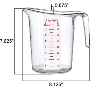Amazing Abby - Melissa - 64-Ounce Plastic Measuring Pitcher (2-Pack), 8-Cup (2-Quart) Food-Grade Measuring Jug, Unbreakable, Stackable, Dishwasher-Safe, Great for Oil, Vinegar, Flour, and More