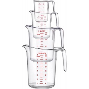 Amazing Abby - Melissa - Plastic Measuring Cups (4-Piece Set), Food-Grade Measuring Jugs, 1/2/4/8-Cup Capacity, Unbreakable, Stackable, Dishwasher-Safe, Great for Oil, Vinegar, Flour, and More