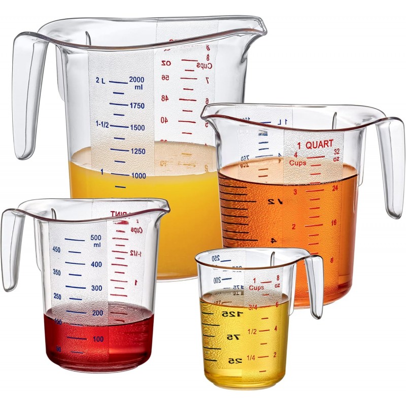 Amazing Abby - Melissa - Plastic Measuring Cups (4-Piece Set), Food-Grade Measuring Jugs, 1/2/4/8-Cup Capacity, Unbreakable, Stackable, Dishwasher-Safe, Great for Oil, Vinegar, Flour, and More