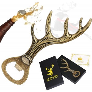 LKKCHER Deer Antler Beer Bottle Opener Stag Gifts for Women Men Wife Husband Girlfriend Boyfriend Mom Dad New Home Birthday Party Wedding Lovely Novelty Sturdy Bronze Gadget Christmas Gift Present