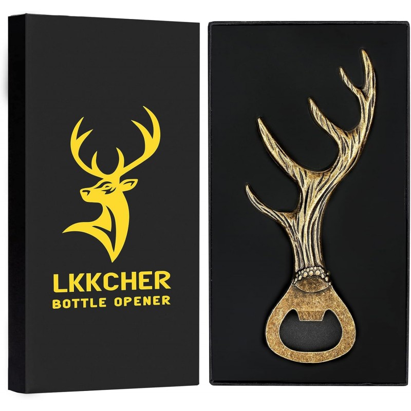 LKKCHER Deer Antler Beer Bottle Opener Stag Gifts for Women Men Wife Husband Girlfriend Boyfriend Mom Dad New Home Birthday Party Wedding Lovely Novelty Sturdy Bronze Gadget Christmas Gift Present