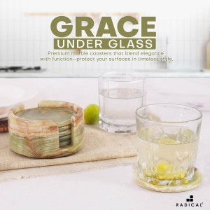 Radicaln Green Onyx Marble Coasters Set of 6 Handmade 3.5