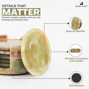 Radicaln Green Onyx Marble Coasters Set of 6 Handmade 3.5