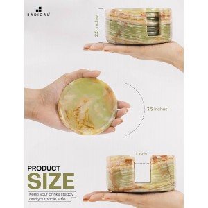 Radicaln Green Onyx Marble Coasters Set of 6 Handmade 3.5