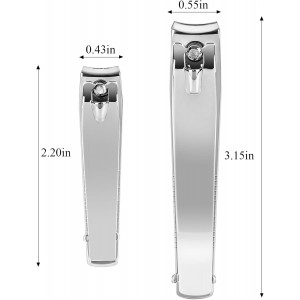Nail Clippers Set, 2Pcs Sharp Curved Fingernail & Toenail Clippers with Nail File for Men and Women, Classic, Silver