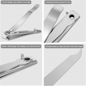 Nail Clippers Set, 2Pcs Sharp Curved Fingernail & Toenail Clippers with Nail File for Men and Women, Classic, Silver