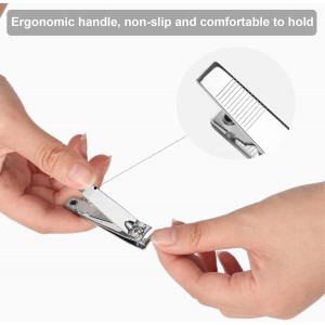 Nail Clippers Set, 2Pcs Sharp Curved Fingernail & Toenail Clippers with Nail File for Men and Women, Classic, Silver