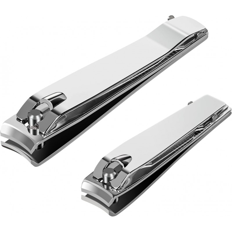 Nail Clippers Set, 2Pcs Sharp Curved Fingernail & Toenail Clippers with Nail File for Men and Women, Classic, Silver