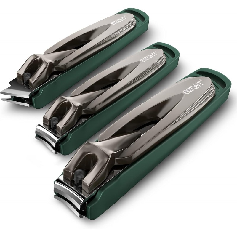 Nail Clippers Set-3 Pack,Fingernail Clippers& Toenail Clipper for Men,Wowen,Nail Clippers with Catcher,Nail Cutter for Thick Toe Nails,Stainless Steel Ultra Sharp Sturdy