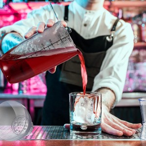 10 Pcs Plastic Cocktail Shaker Set, Including 8 Pcs 24 oz Clear Coffee Shaker Drink Mixer with Measurements 2 Double Measuring Jigger Bar Cup for Tea Coffee Bubble Tea Milk