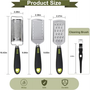 Handheld Cheese Grater Set for Kitchen Stainless Steel Mini Cheese Grater with Handle Lemon Zester with Cleaning Brush for Cheese Vegetable Fruit Chocolate (Black Handle) by beardo decor