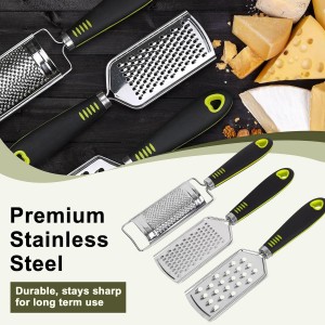 Handheld Cheese Grater Set for Kitchen Stainless Steel Mini Cheese Grater with Handle Lemon Zester with Cleaning Brush for Cheese Vegetable Fruit Chocolate (Black Handle) by beardo decor