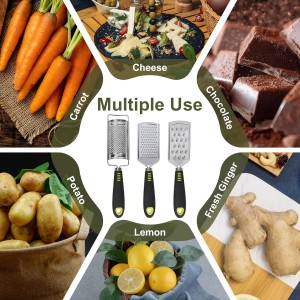 Handheld Cheese Grater Set for Kitchen Stainless Steel Mini Cheese Grater with Handle Lemon Zester with Cleaning Brush for Cheese Vegetable Fruit Chocolate (Black Handle) by beardo decor