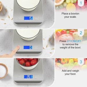 Food Scale, Kitchen Scale, Weight Scale Grams and Ounces for Weight Loss, Baking, Cooking, Keto and Meal Prep, LCD Display, 304 Stainless Steel